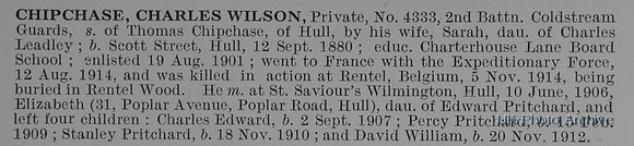Chipchase C W Pte 4333 2nd Coldstream Guards Obit