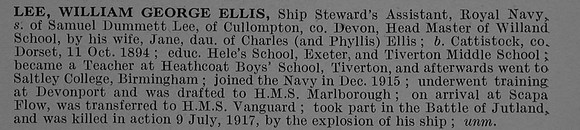 Lee W G E Ship's Steward Assistant M/23273 H.M.S. Vanguard Royal Navy Obit De Ruvignys Roll Of Honour Vol 4