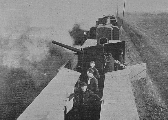 An Armoured Train With British Naval Guns In Action