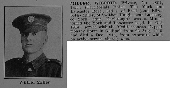 Miller W Pte 5th York & Lancs Regiment Obit De Ruvignys Roll Of Honour Vol 3