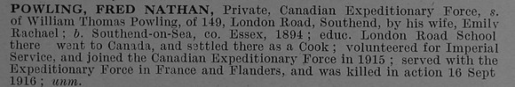 Powling F N Pte 42nd Canadian Infantry (Quebec Regiment) Short Obit De Ruvignys Roll Of Honour Vol 4