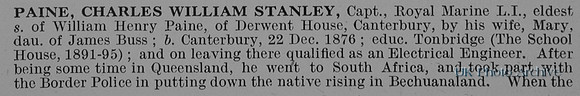 Paine C W S Captain Royal Marine Light Infantry Obit Part 1 De Ruvignys Roll Of Honour Vol 1