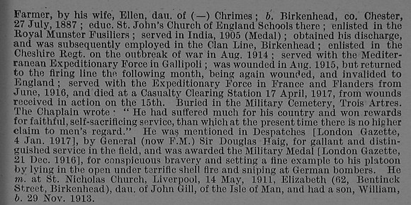 Ashbrook W C Sergt MM 10/10900 10th Cheshire Regiment Obit Part 2 De Ruvignys Roll Of Honour Vol 4