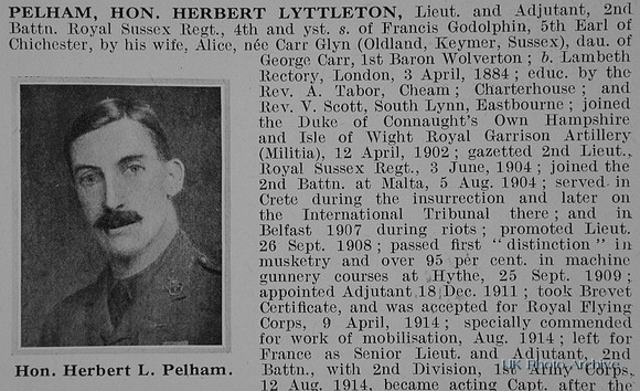 Pelham H L Lt The Hon 2nd Royal Sussex Regiment Obit Part 1 De Ruvignys Roll Of Honour Vol 1