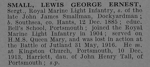 Small L G E Sergt PO-13895 H.M.S. Queen Mary Royal Marine Light Infantry Obit De Ruvignys Roll Of Honour Vol 4