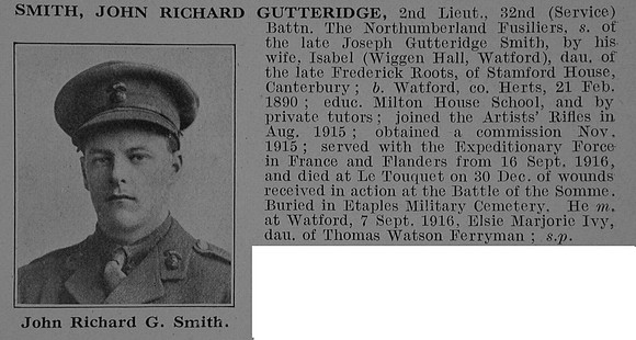 Smith J R G 2nd Lt 32nd Northumberland Fusiliers Obit De Ruvignys Roll Of Honour Vol 3