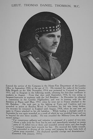 Thomson T D Lt MC 6th Gordon Highlanders Northern Assurance Co War Record