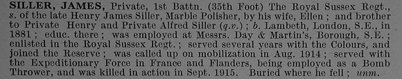 Tiller J Pte 1st Royal Sussex Regiment Obit De Ruvignys Roll Of Honour Vol 4