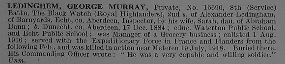 Ledinghem G M Pte 16690 8th Black Watch Obit De Ruvignys Roll Of Honour Vol 4