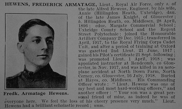 Hewens F A Lt Royal Air Force Obit De Ruvignys Roll Of Honour Vol 5