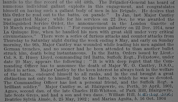 Cautley W O Major DSO 3rd Suffolk Regiment Obituary Part 3  De Ruvignys Roll Of Honour Vol 1