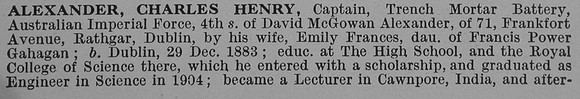 Alexander C H Captain AIF Obit Part 1 De Ruvignys Roll Of Honour Vol 4
