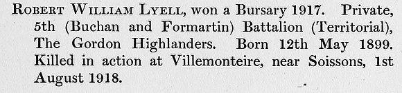 Lyell R W Pte 5th Gordon Highlanders Obit St Andrews University Roll Of Honour