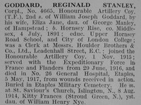 Goddard R S Cpl Honourable Artillery Company Obit De Ruvignys Roll Of Honour Vol 3