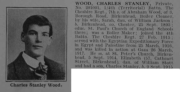 Wood C S Pte 201091 4th Cheshire Regiment Obit De Ruvignys Roll Of Honour Vol 3