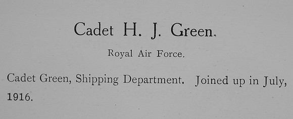 Green H J Cadet Royal Air Force Record William Graham Compay