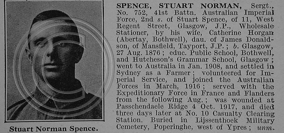 Spence S N Sergt 752 41st Australian Infantry, A.I.F. Obit De Ruvignys Roll Of Honour Vol 4