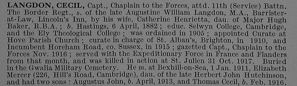 Langdon C Captain Army Chaplains Obit De Ruvignys Roll Of Honour Vol 4