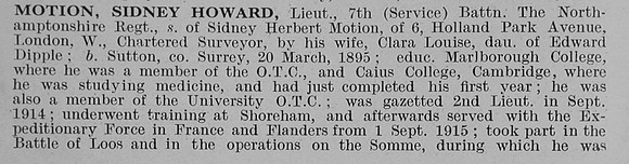 Motion S H Lt 7th Northamptonshire Regiment Obit Part 1 De Ruvignys Roll Of Honour Vol 5