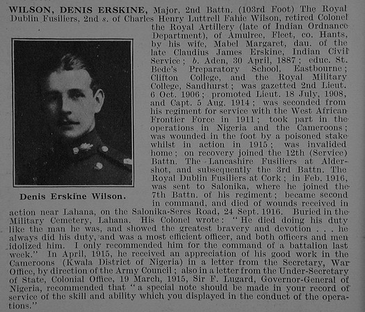 Wilson D E Major 2nd Royal Dublin Fusiliers Obit De Ruvignys Roll Of Honour Vol 3