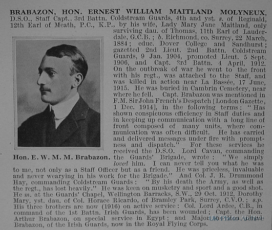Brabazon E W M M Captain The Hon DSO 3rd Coldstream Guards Obituary De Ruvignys Roll Of Honour Vol 1