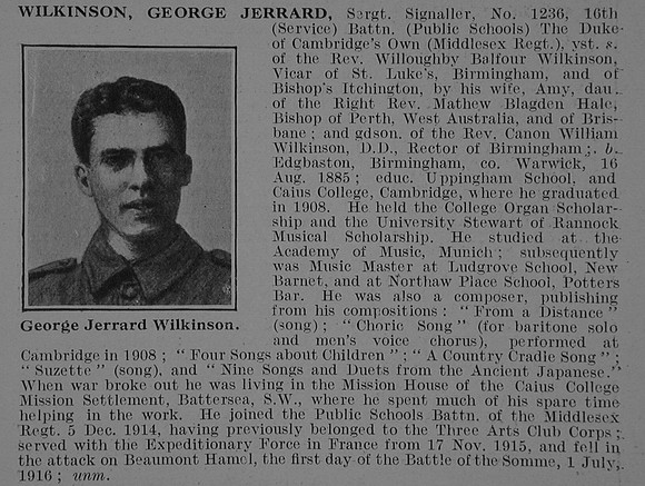 Wilkinson G J Sergt 1236 16th Middlesex Regiment Obit De Ruvignys Roll Of Honour Vol 3