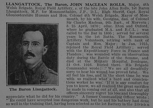 Llangattock J M R Major Baron Royal Field Artillery Obit Part 1 De Ruvignys Roll Of Honour Vol 4