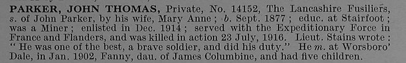 Parker J T Pte 14152 17th Lancashire Fusiliers Short Obit De Ruvignys Roll Of Honour Vol 4