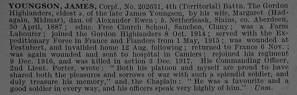 Youngson J Cpl 202631 4th Gordon Highlanders Obit De Ruvignys Roll Of Honour Vol 4