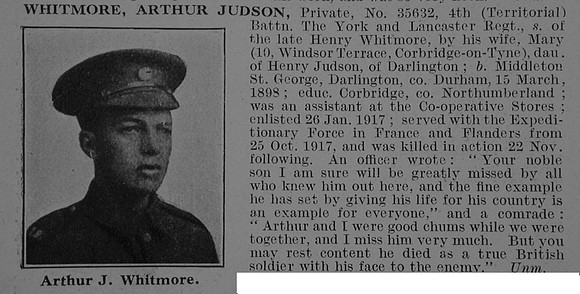 Whitmore A J Pte 35632 4th York & Lancaster Regiment Obit De Ruvignys Roll Of Honour Vol 3