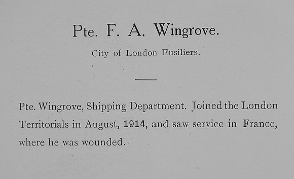 Wingrove F A Pte Royal Fusiliers Record William Graham Company