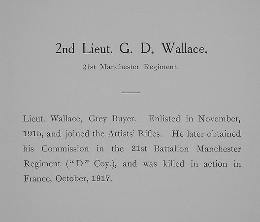 Wallace G D 2nd Lt 21st Manchester Regiment Obituary William Graham & Co Record Of Great War