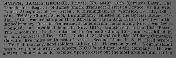 Smith J G Pte 43497 10th Lincolnshire Regiment Obit Part 1 De Ruvignys Roll Of Honour Vol 4