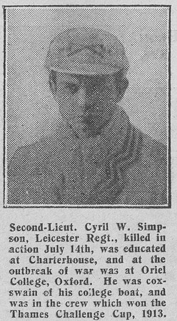 Simpson C W 2nd Lt 7th Leicestershire Regiment The Graphic 10th Aug 1916