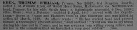 Keen T W Pte 26927 3rd Dragoon Guards Obit De Ruvignys Roll Of Honour Vol 4