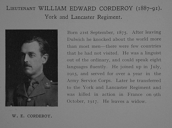 Corderoy W E Lt 4th York & Lancs Regiment Obit Dulwich College Roll Of Honour