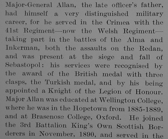 Allan W L C Major 2nd Kings Own Scottish Borderers Obit Part 2 Bond Of Sacrifice Vol 1