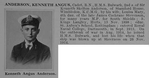 Anderson K A Cadet HMS Bulwark Royal Navy Obit