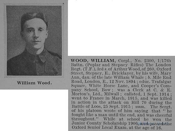 Wood W Cpl 2300 17th London Regiment Obit De Ruvignys Roll Of Honour Vol 1