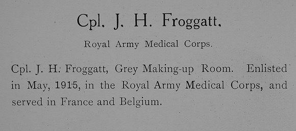 Froggatt J H Cpl 849 Royal Army Medical Corps Record William Graham Company