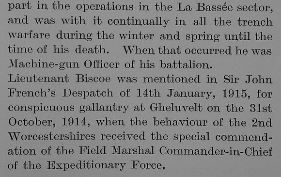 Biscoe F C F Lt 2nd Worcestershire Regiment Obit Part 3 The Bond Of Sacrifice Vol 2