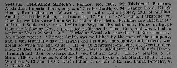 Smith C S Pnr 2908 4th Australian Pioneers Obit De Ruvignys Roll Of Honour Vol 4