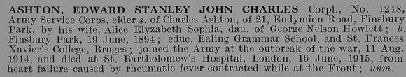 Ashton E S J C Cpl 1248 Army Service Corps Obit