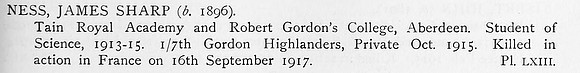 Ness J S Pte 310280 7th Gordon Highlanders Obit