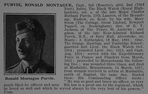 Purvis R M Captain 3rd Attd 2nd Black Watch Obit De Ruvignys Roll Of Honour Vol 4