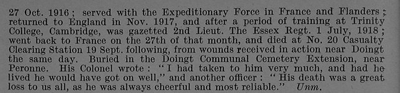 Wilson J A H 2nd Lt 9th Essex Regiment Obit Part 2 De Ruvignys Roll Of Honour Vol 4