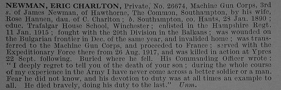 Newman E C Pte 26674 Machine Gun Corps Obit De Ruvignys Roll Of Honour Vol 4