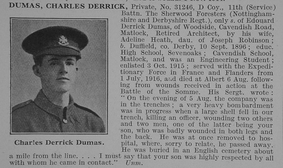 Dumas C D Pte 11th Notts & Derby Regiment Obit De Ruvinys Roll Of Honour Vol 3