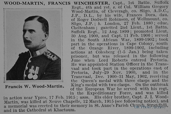 Wood-Martin F W Captain 1st Suffolk Regiment Obit De Ruvignys Roll Of Honour Vol 1