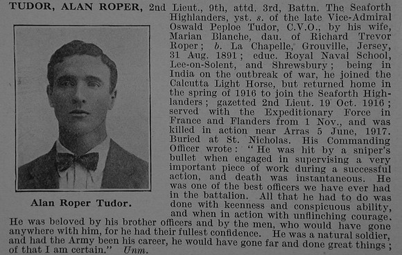 Tudor A R 2nd Lt 9th Seaforth Highlanders Obit De Ruvignys Roll Of Honour Vol 4
